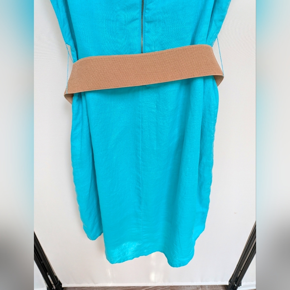 NEW Cynthia Rowley Blue 100% Linen Belted Sleeveless High Low Dress Size 14 - Picture 13 of 13